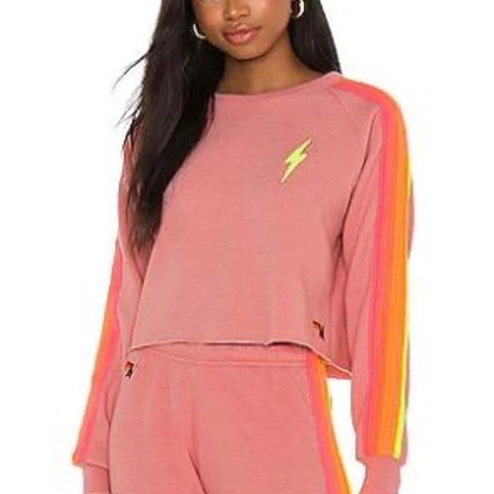 Aviator Nation Pink Sweatshirt with Lightning Bolt
